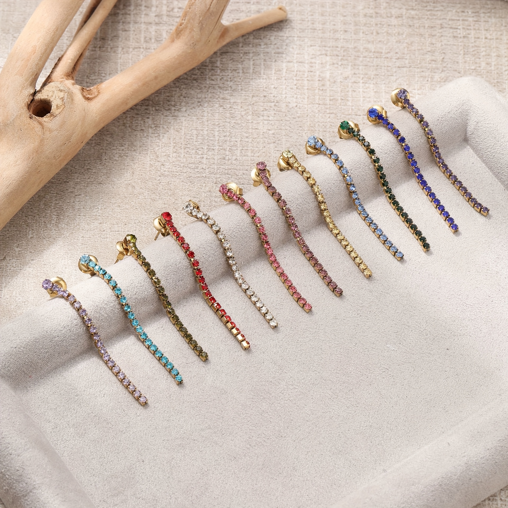 Women's Trendy Long Tassel Zirconia Stud Earrings, 12 Colors Available